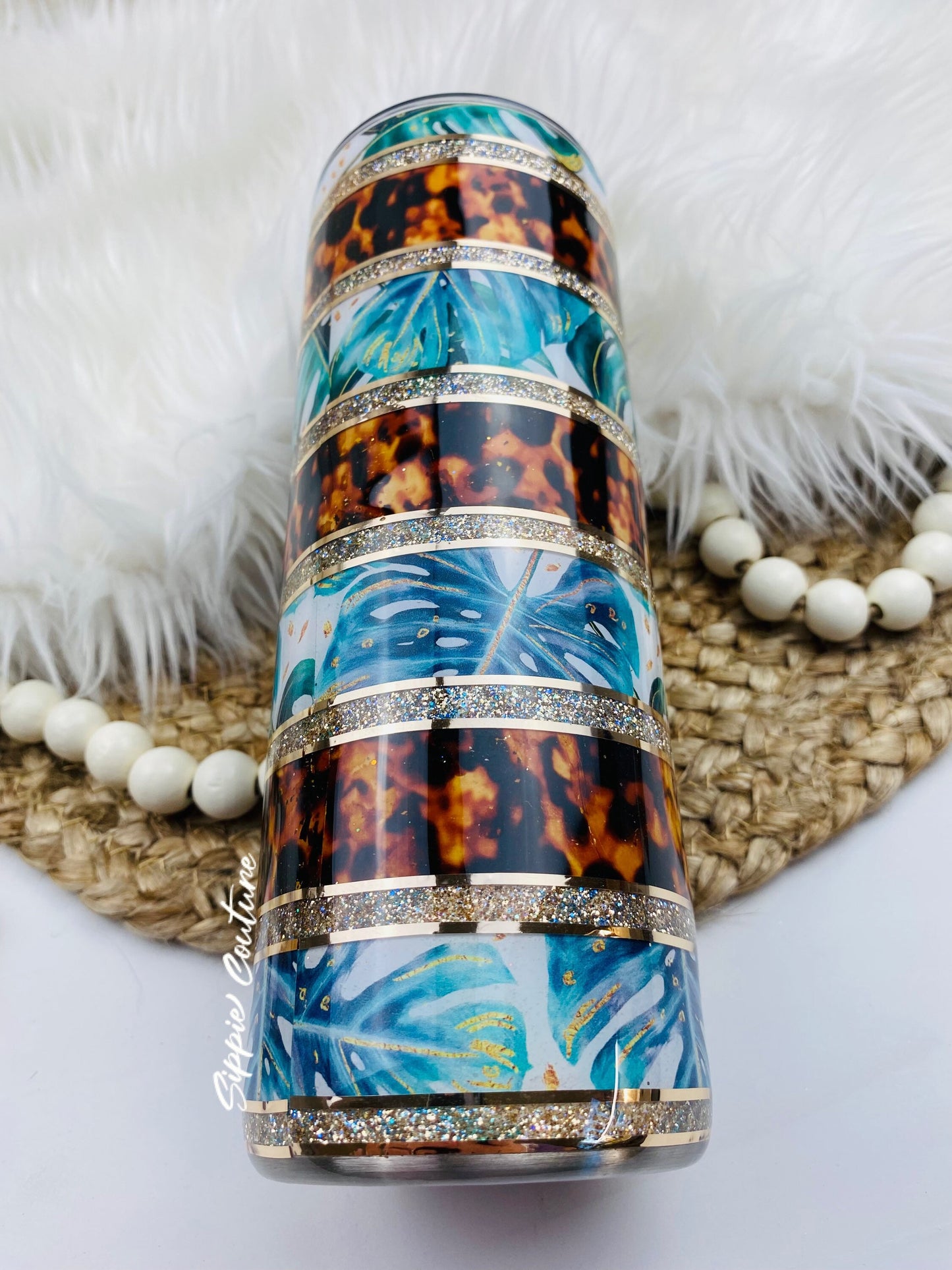 Monstera Leaf Tortoise Glitter Tumbler
