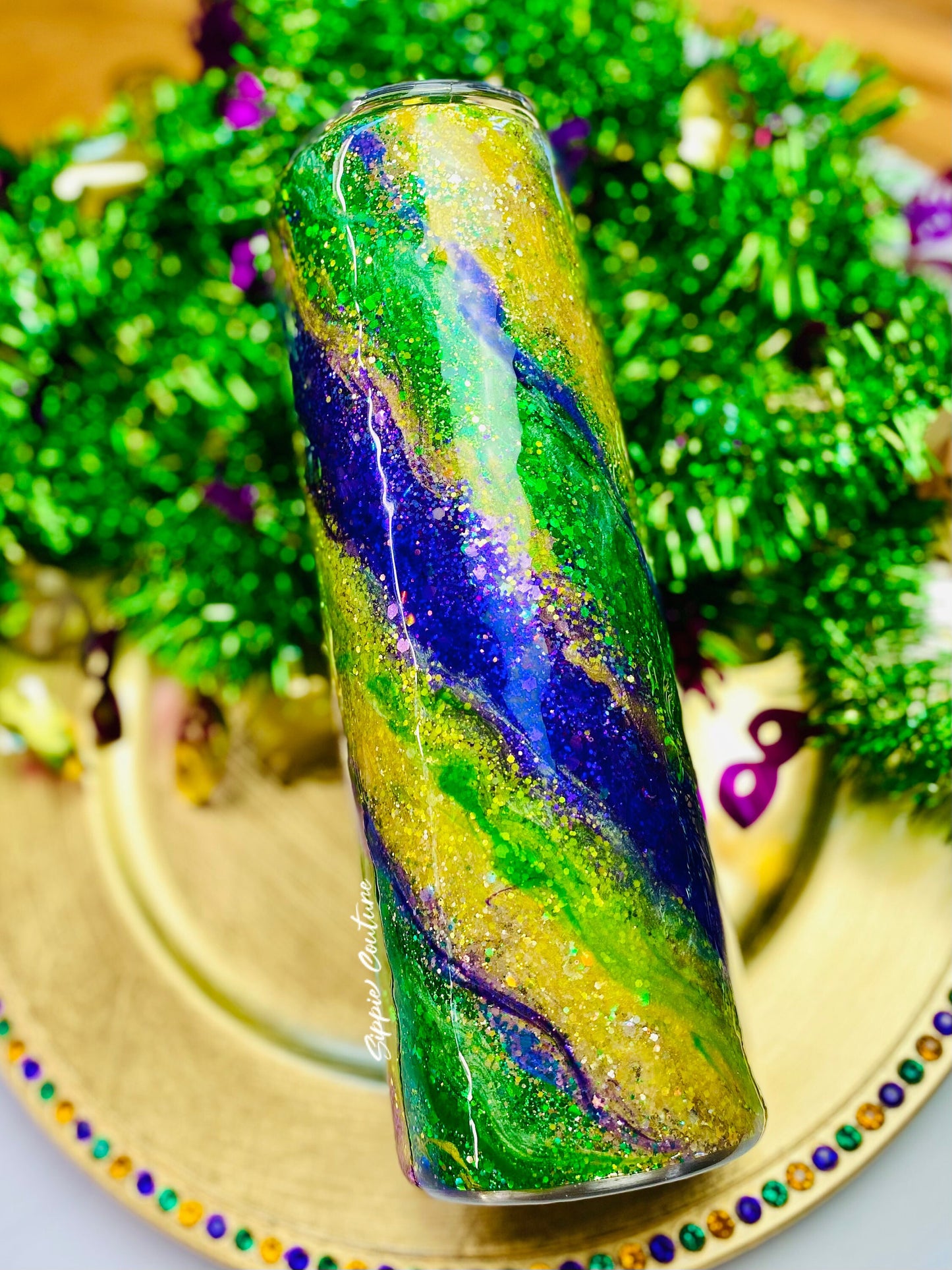 Mardi Gras Marbled Swirl Tumbler