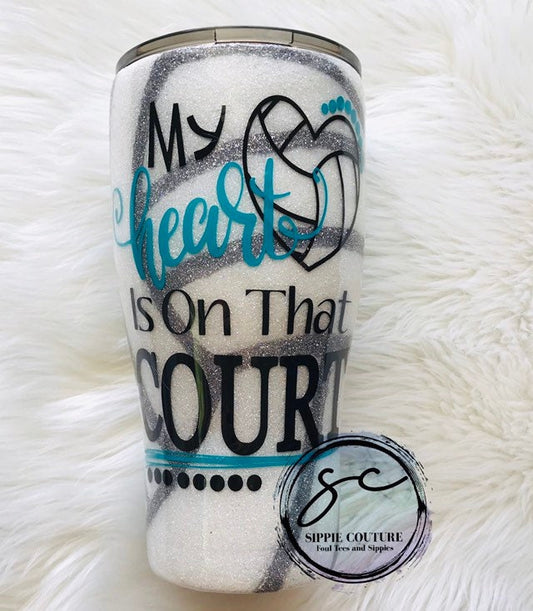 Volleyball Mom Tumbler Heart on the Court