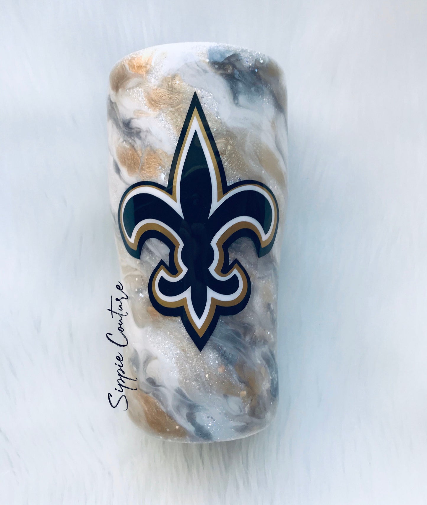 Custom Glitzy Marbled Fleur De Lis Tumbler