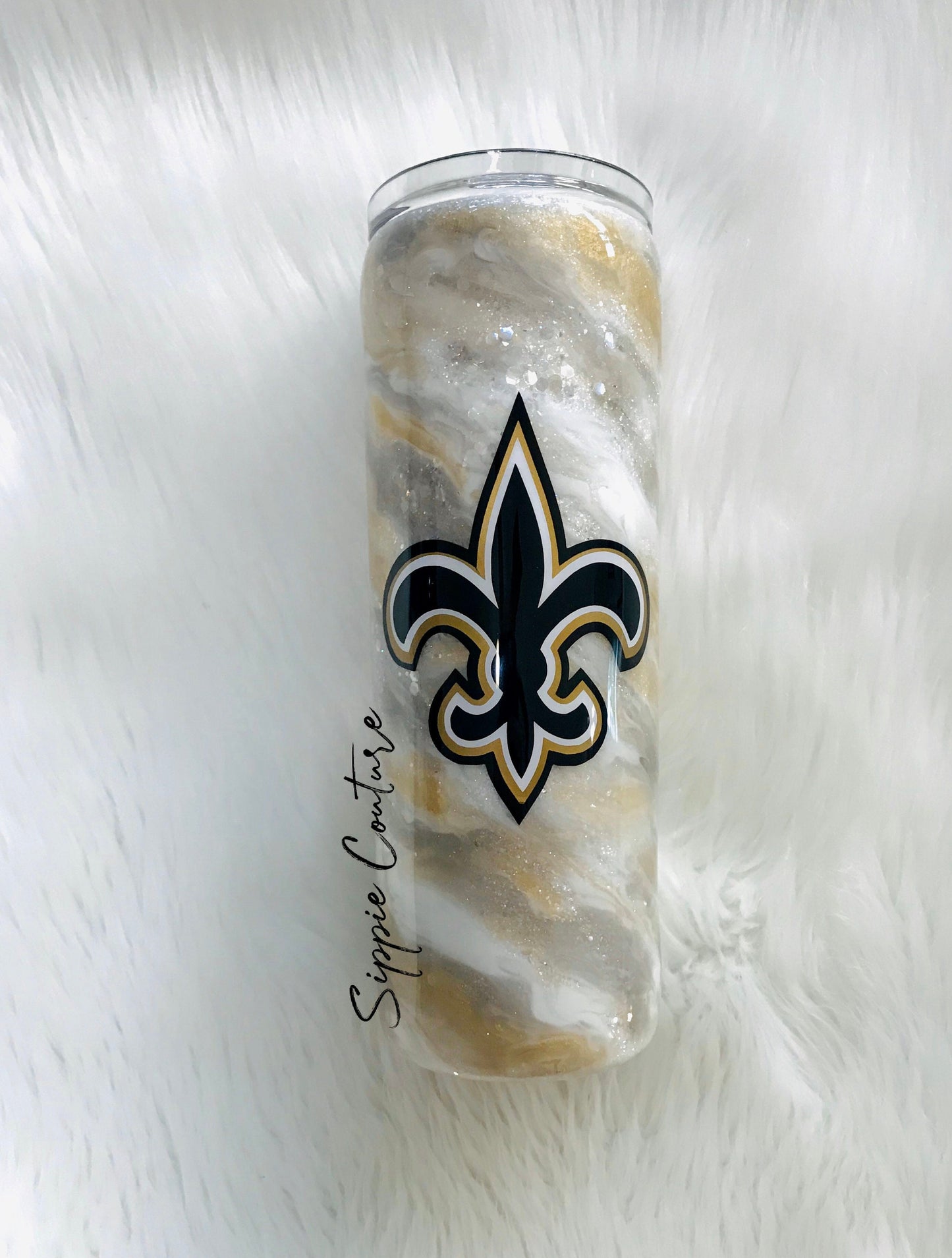 Custom Glitzy Marbled Fleur De Lis Tumbler