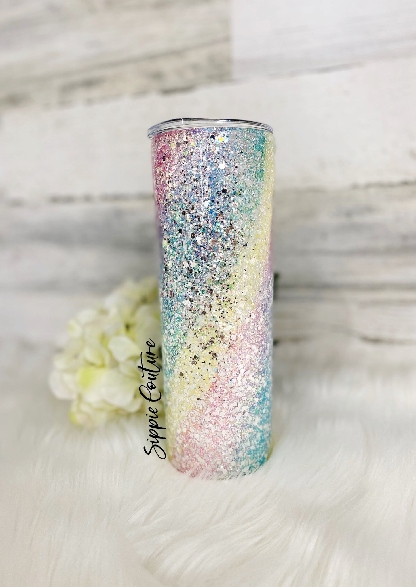 Rainbow swirl glitter tumbler