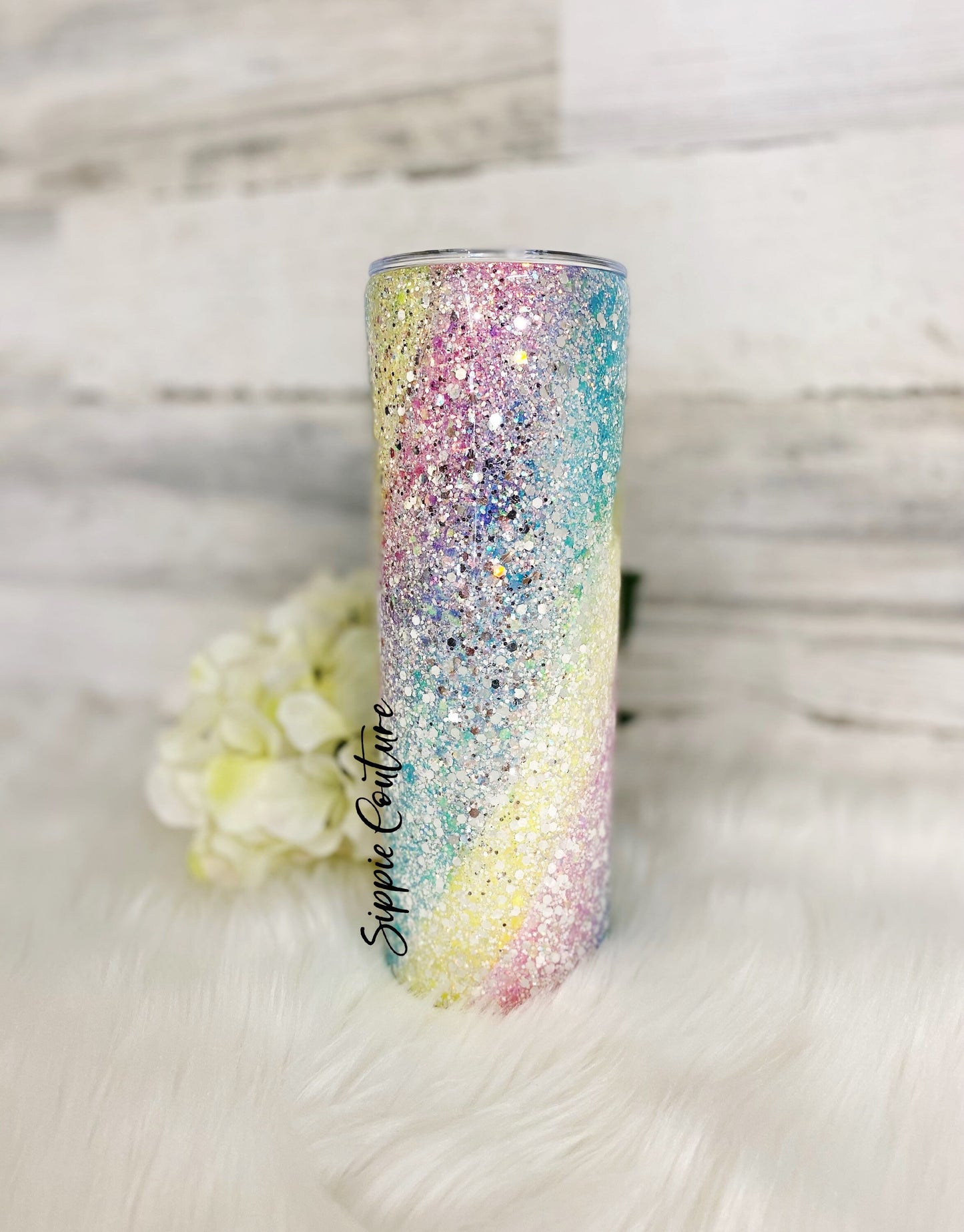 Rainbow swirl glitter tumbler