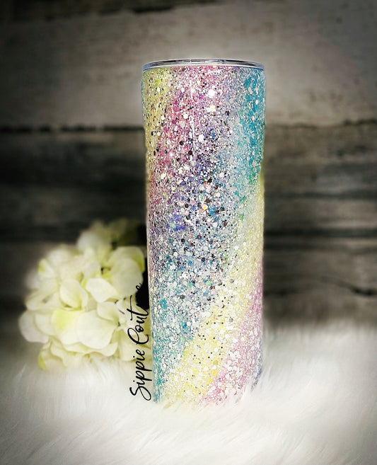 Rainbow swirl glitter tumbler