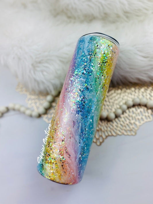 Unicorn Milky Way Custom Glitter Marbled Swirl Tumbler