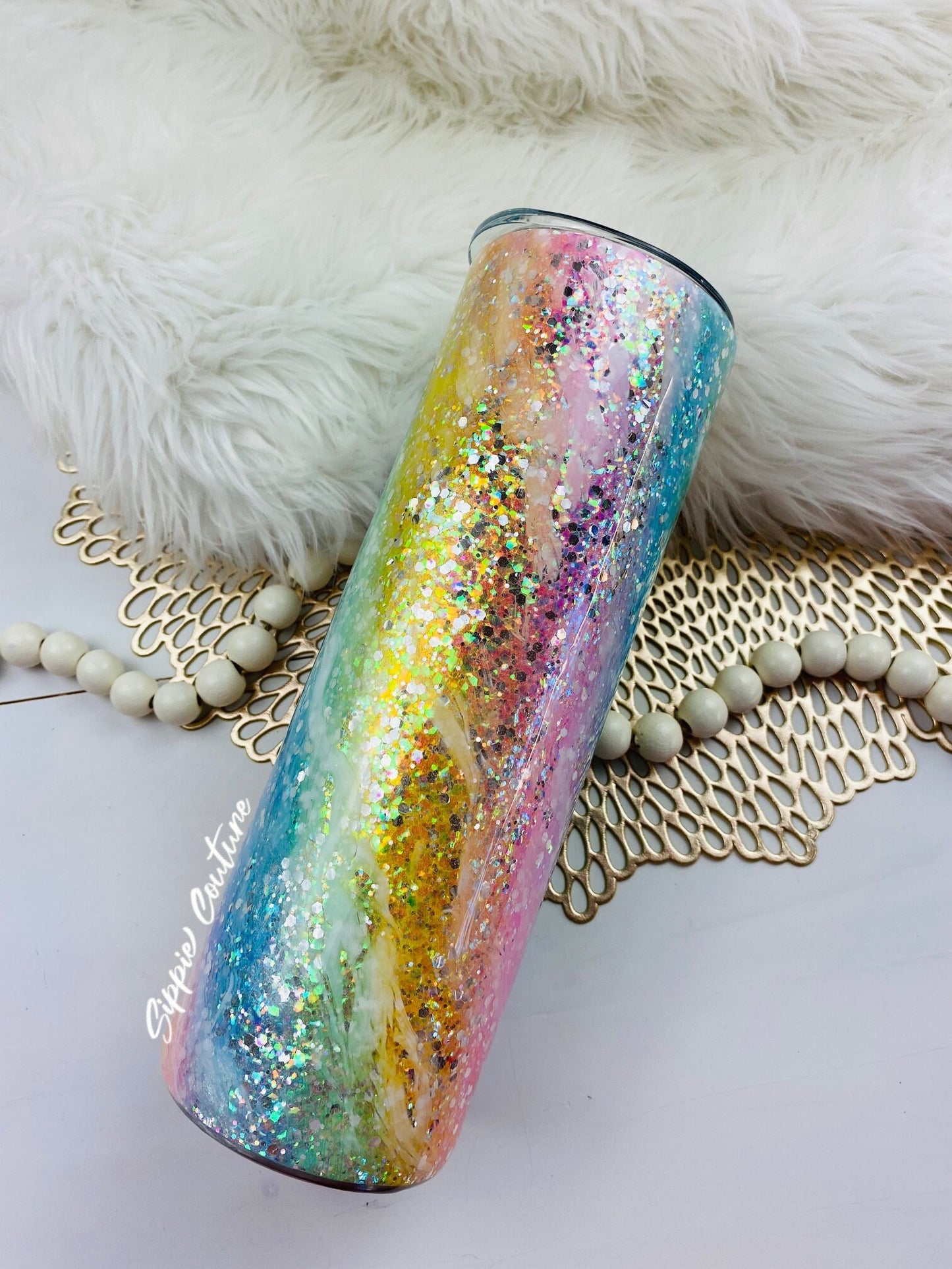 Unicorn Milky Way Custom Glitter Marbled Swirl Tumbler