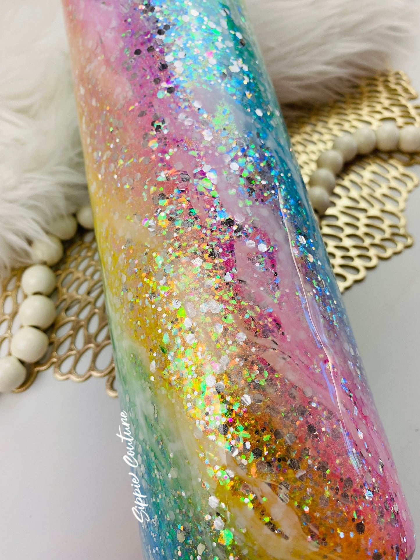 Unicorn Milky Way Custom Glitter Marbled Swirl Tumbler