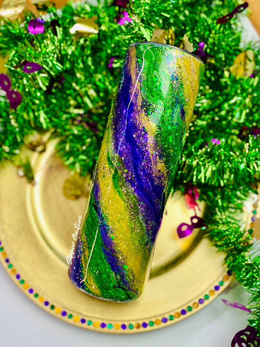 Mardi Gras Marbled Swirl Tumbler