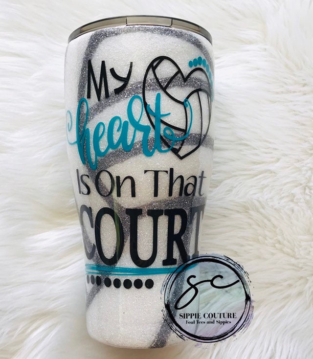Volleyball Mom Tumbler Heart on the Court