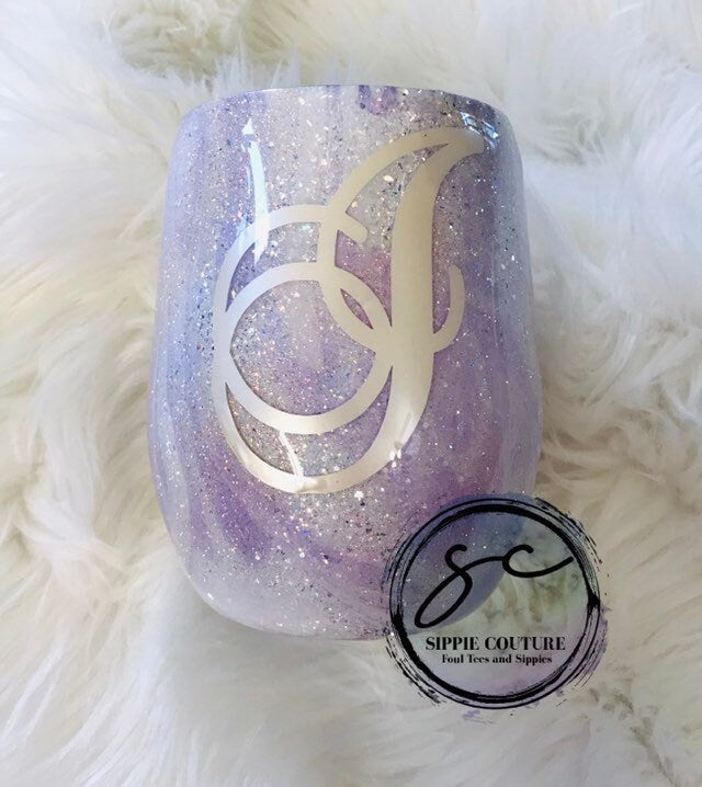 Glitter/Dipped Initial Tumbler