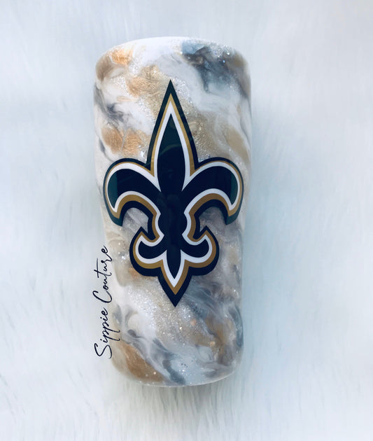 Custom Glitzy Marbled Saints Tumbler