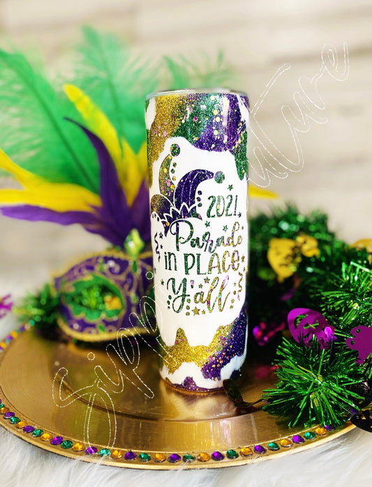 Parade in Place Y’all Mardi Gras Tumbler