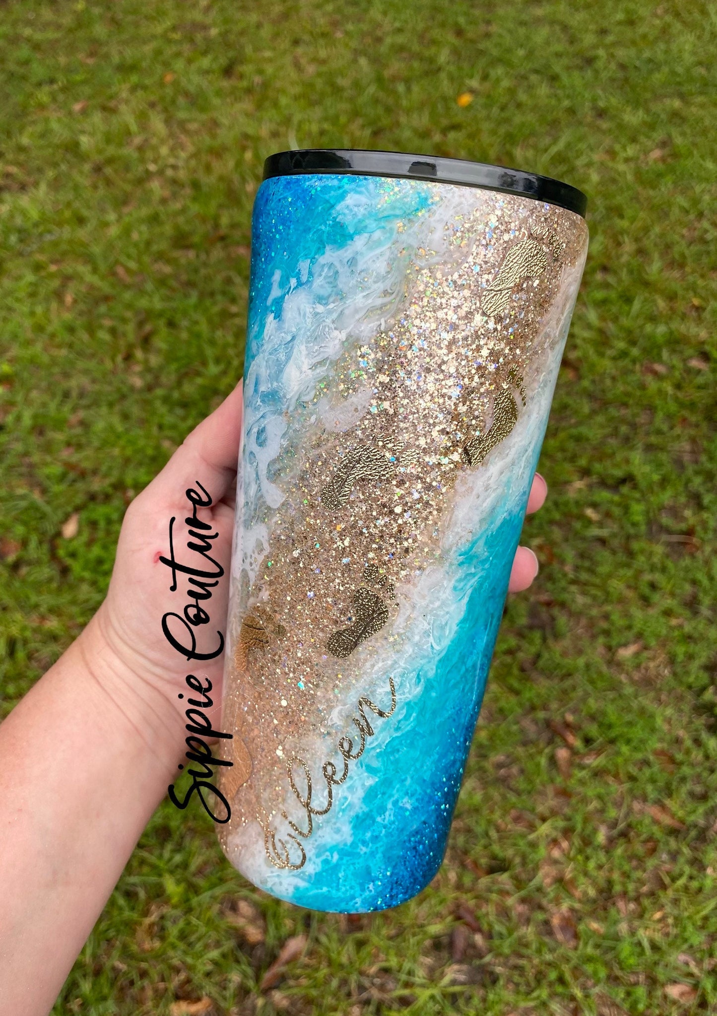 Footprints Beach Swirl Tumbler