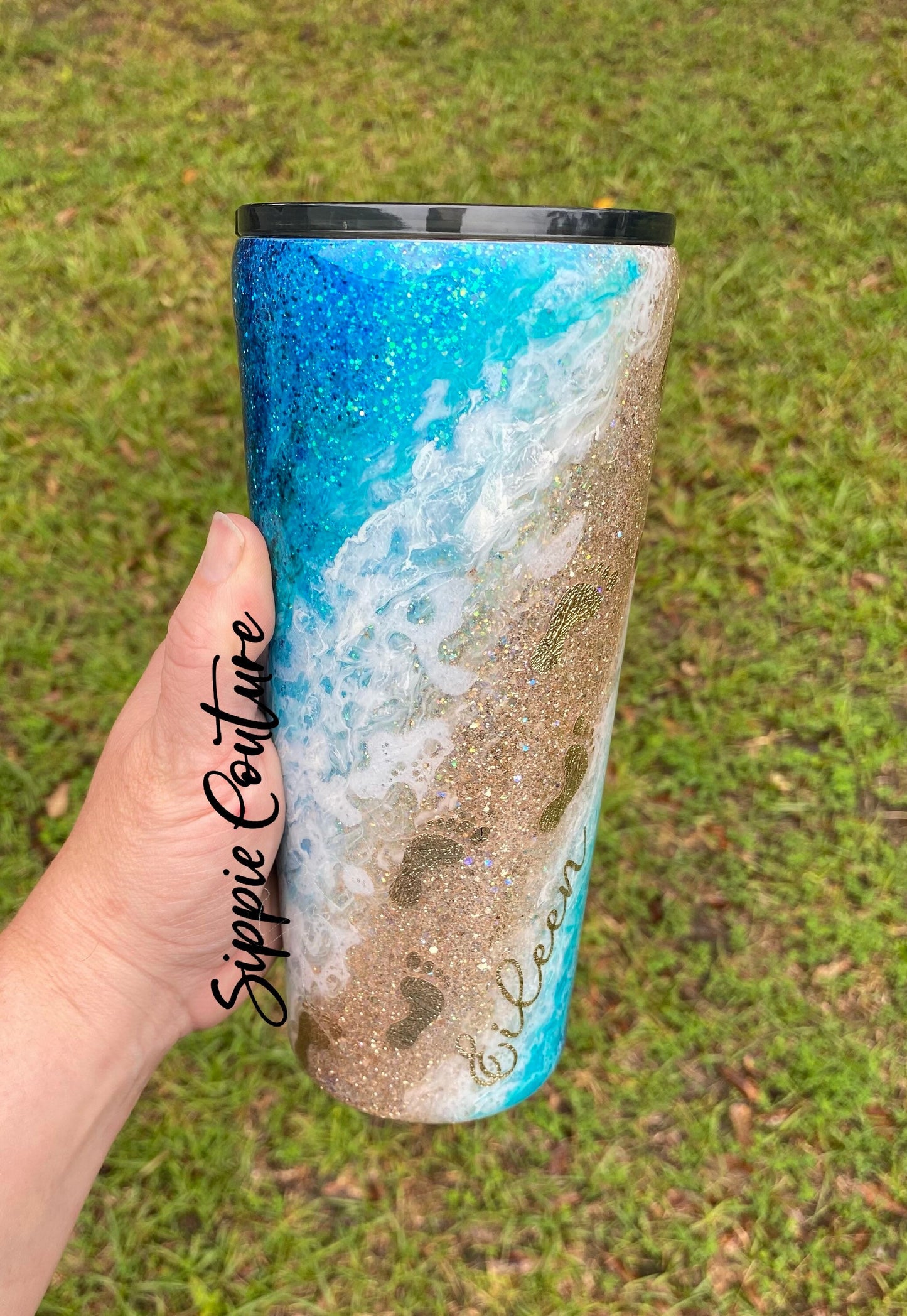 Footprints Beach Swirl Tumbler