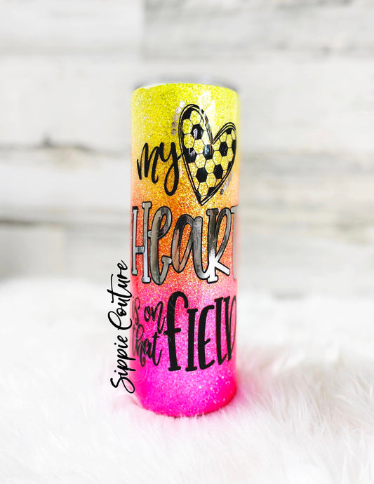 Soccer mom Heart on the Field tumbler