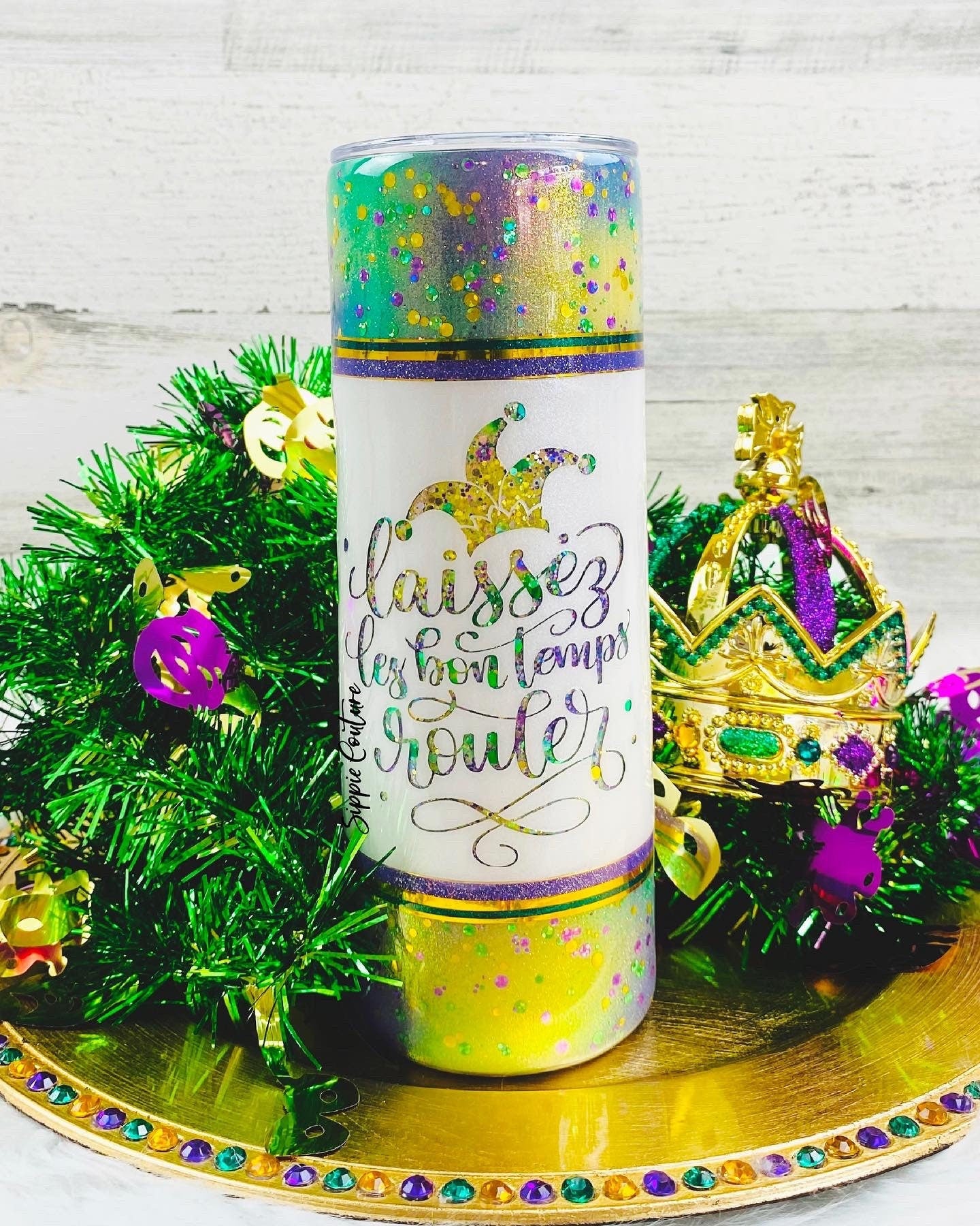 Laissez les Bon temps rouler, let the good times roll Mardi Gras tumbler